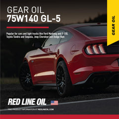 Red Line 57914 label close-up highlights API GL-5 compatibility and clutch-friendly formula.