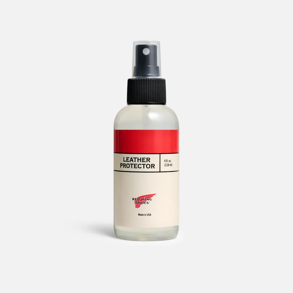 Red Wing Shoes Leather Waterproof Spray applied on boots maintains flexibility and dries quickly.