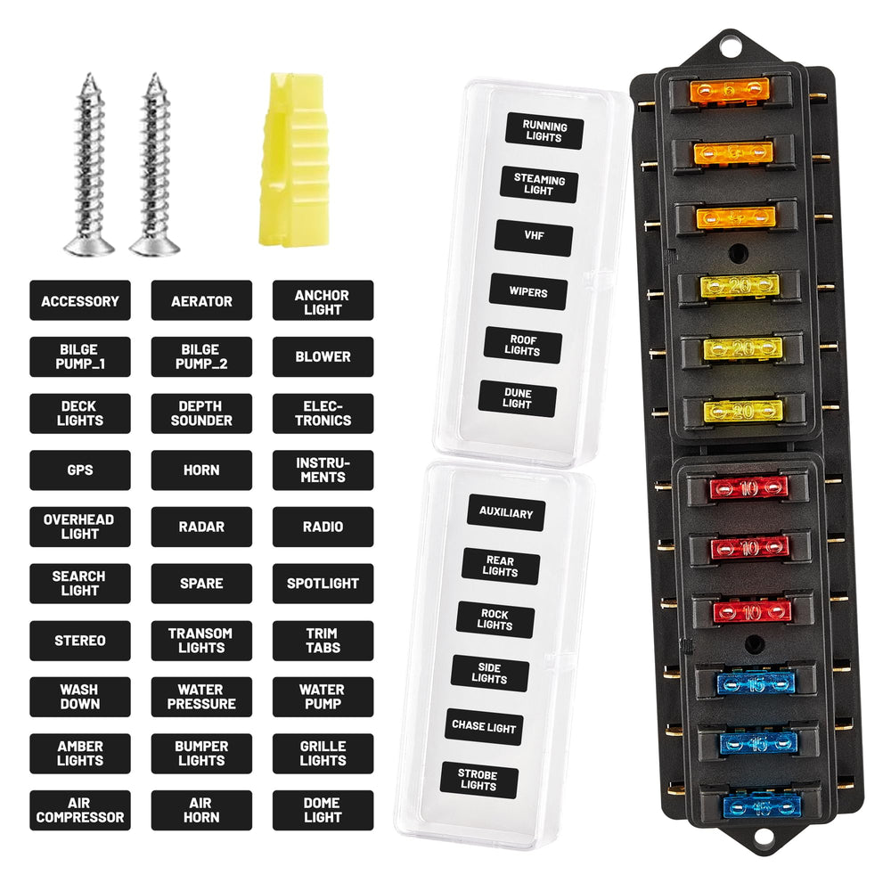 Red Wolf 12-Way blade fuse block exterior with transparent cover for easy inspection.
