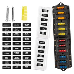 Red Wolf 12-Way blade fuse block exterior with transparent cover for easy inspection.