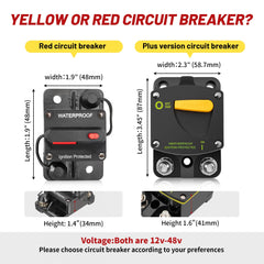 Red Wolf 150A circuit breaker in RV or boat setup.