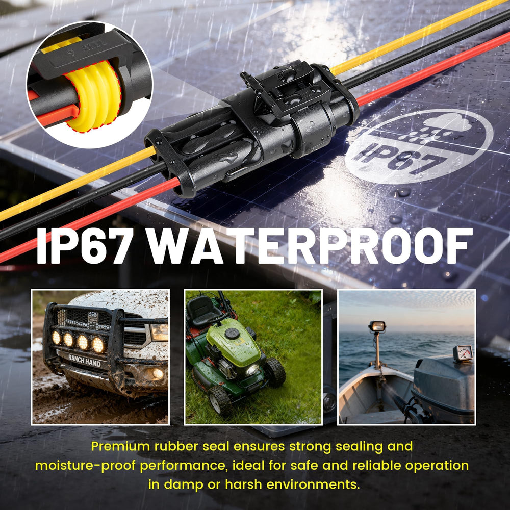 Red Wolf 16AWG 3-Pin waterproof connector side view for under-hood use