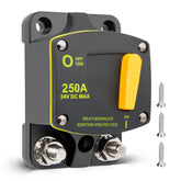 Red Wolf 250A circuit breaker front view shows compact protection for boats and cars