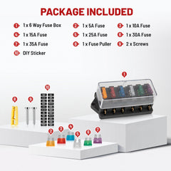 Red Wolf 6-way fuse block with fuses ready for immediate installation