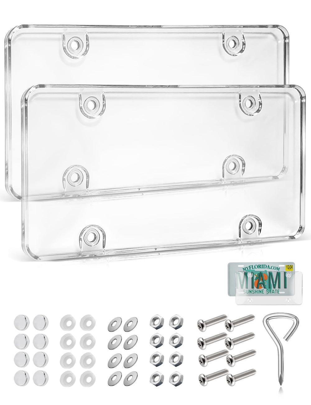RED WOLF clear license plate protector front view guards against dirt while keeping plate readable