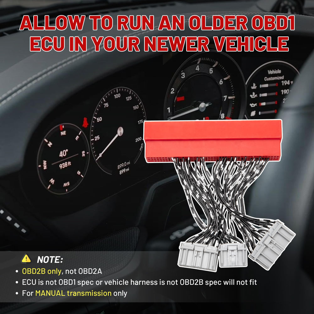 Red Wolf OBD2B to OBD1 jumper harness clear labeling for quick identification