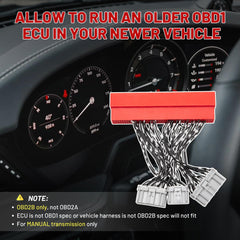 Red Wolf OBD2B to OBD1 jumper harness clear labeling for quick identification