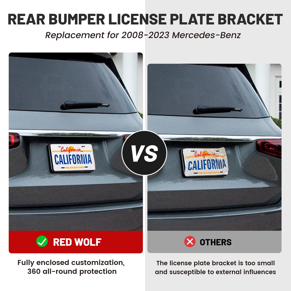 Red Wolf rear license bracket withstands sun with UV protection