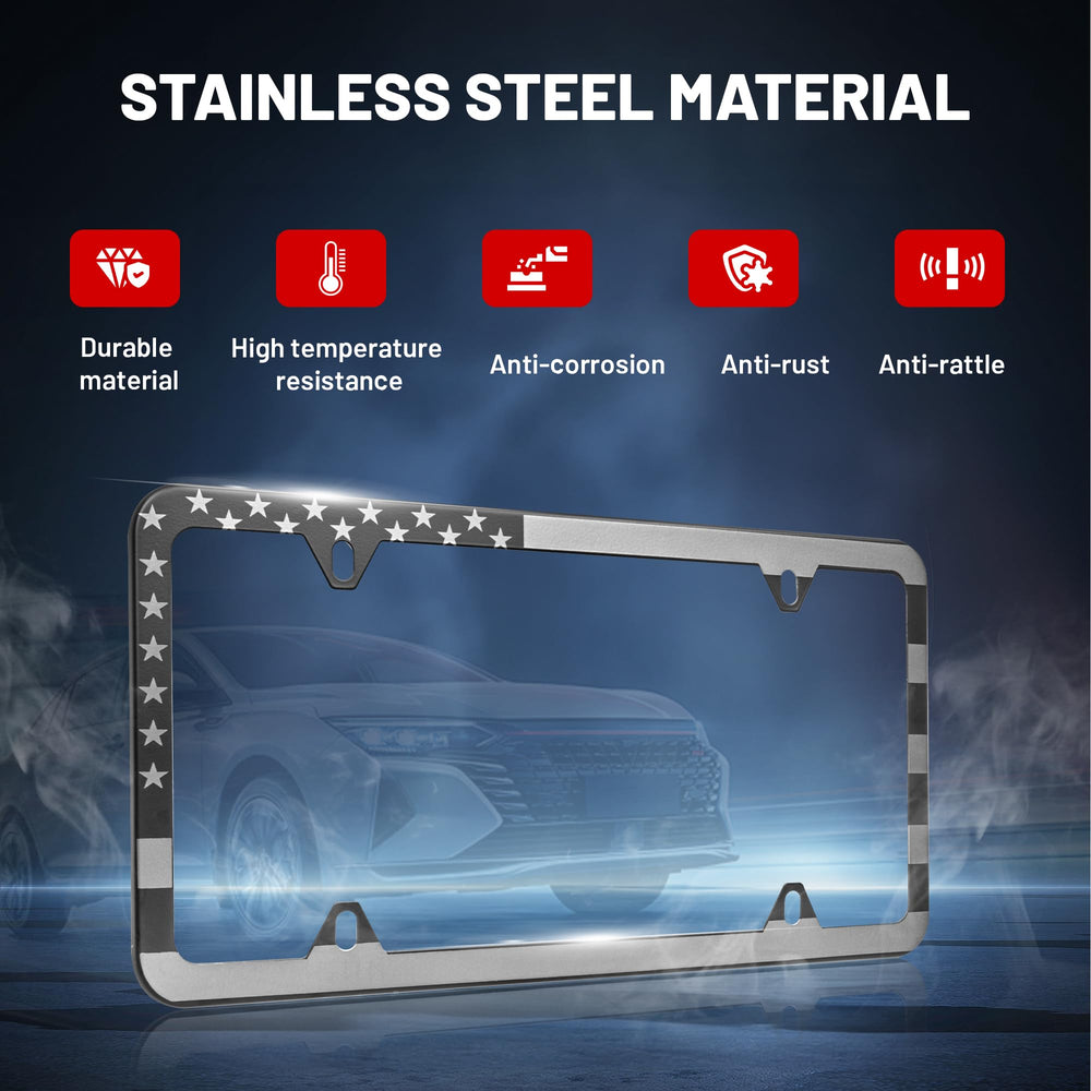 Red Wolf slim edge design license frame demonstrates unobtrusive plate framing.