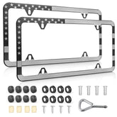 Red Wolf USA flag license frame front view shows patriotic style and stainless durability.