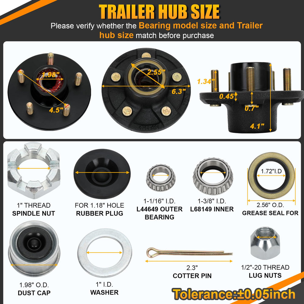 Redants steel hub kit with rustproof black coating for durable trailer protection