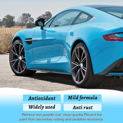 Rednow easy-use spray and wipe demonstrates simple rust removal process.