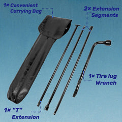 Reeauto spare tire jack handle provides reliable leverage for quick tire changes.