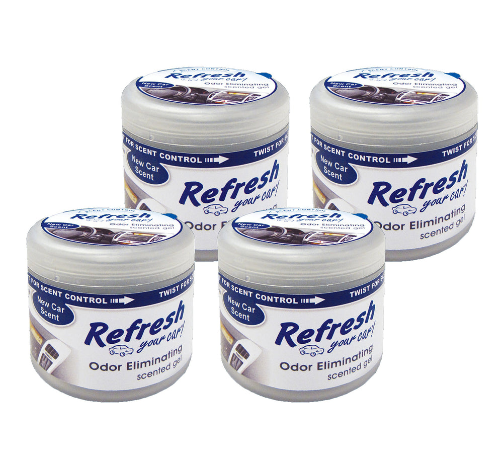 Refresh Your Car New Car Scent gel air freshener with adjustable scent for any vehicle.