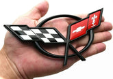 REIXS C5 rear cross flags emblem in red and black, durable finish.