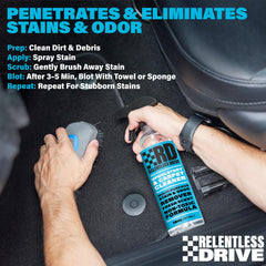 Relentless Drive 16oz bottle front view highlights easy-to-use interior cleaner.
