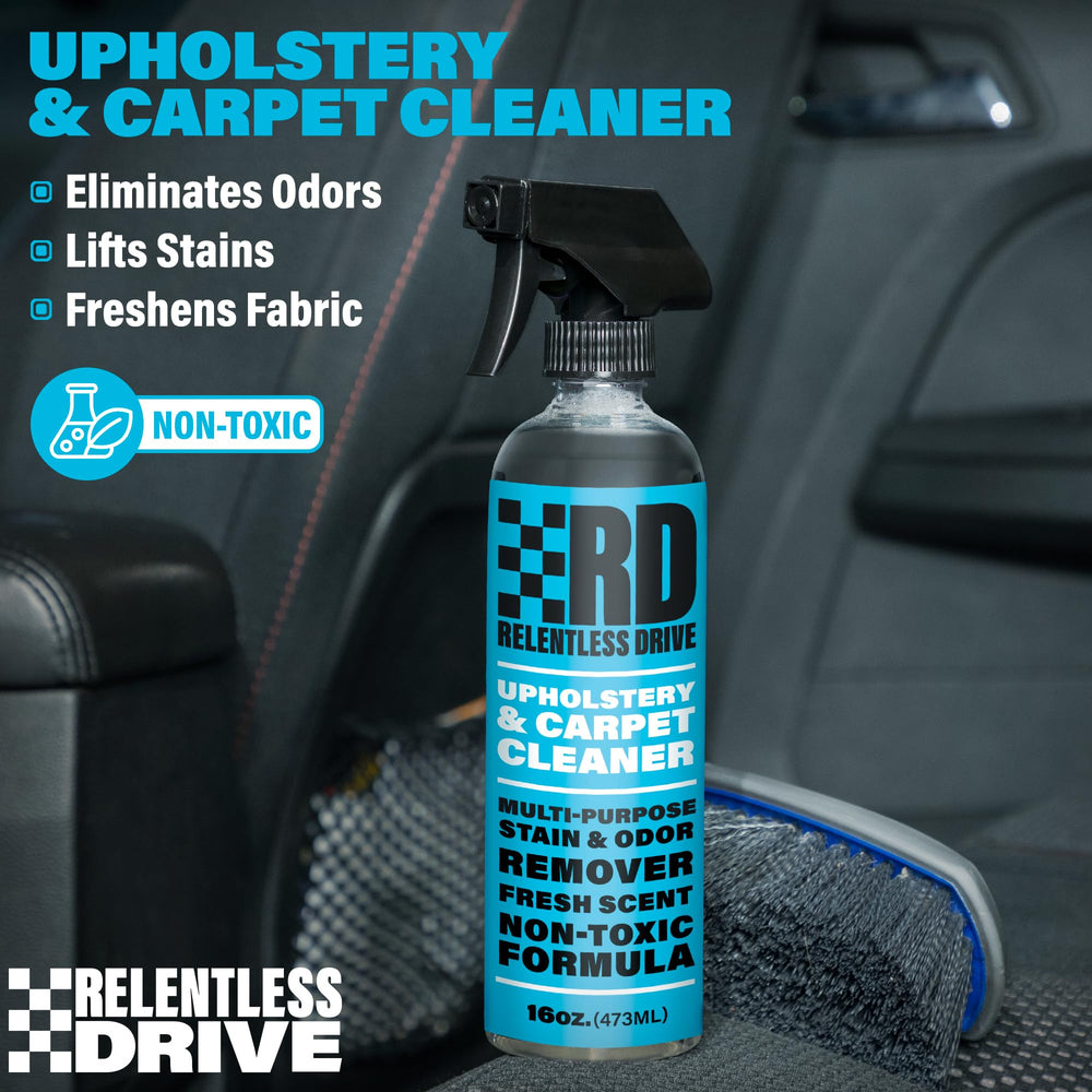 Relentless Drive car-seat cleaner lifts fabric stains to refresh upholstery.