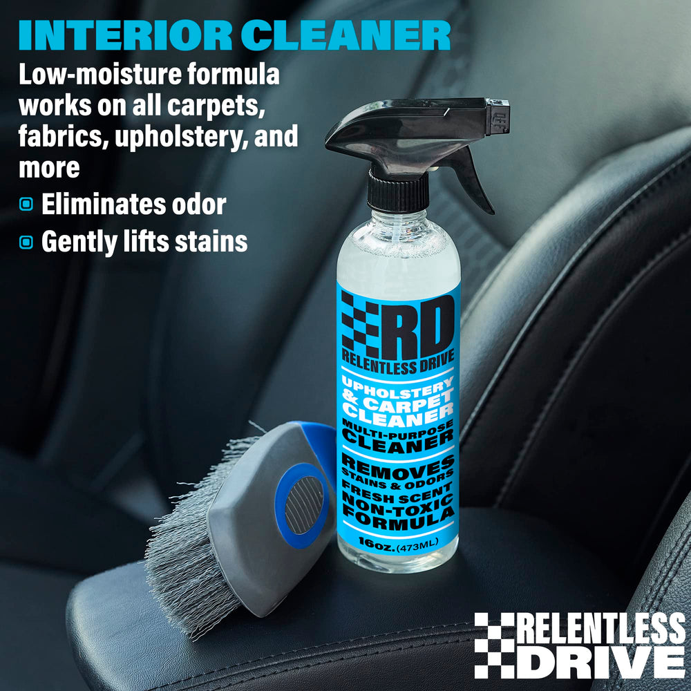 Relentless Drive foam-free and dye-free formula minimizes residue after cleaning.