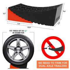 Reliancer wheel chocks securing tires to prevent movement during camping.