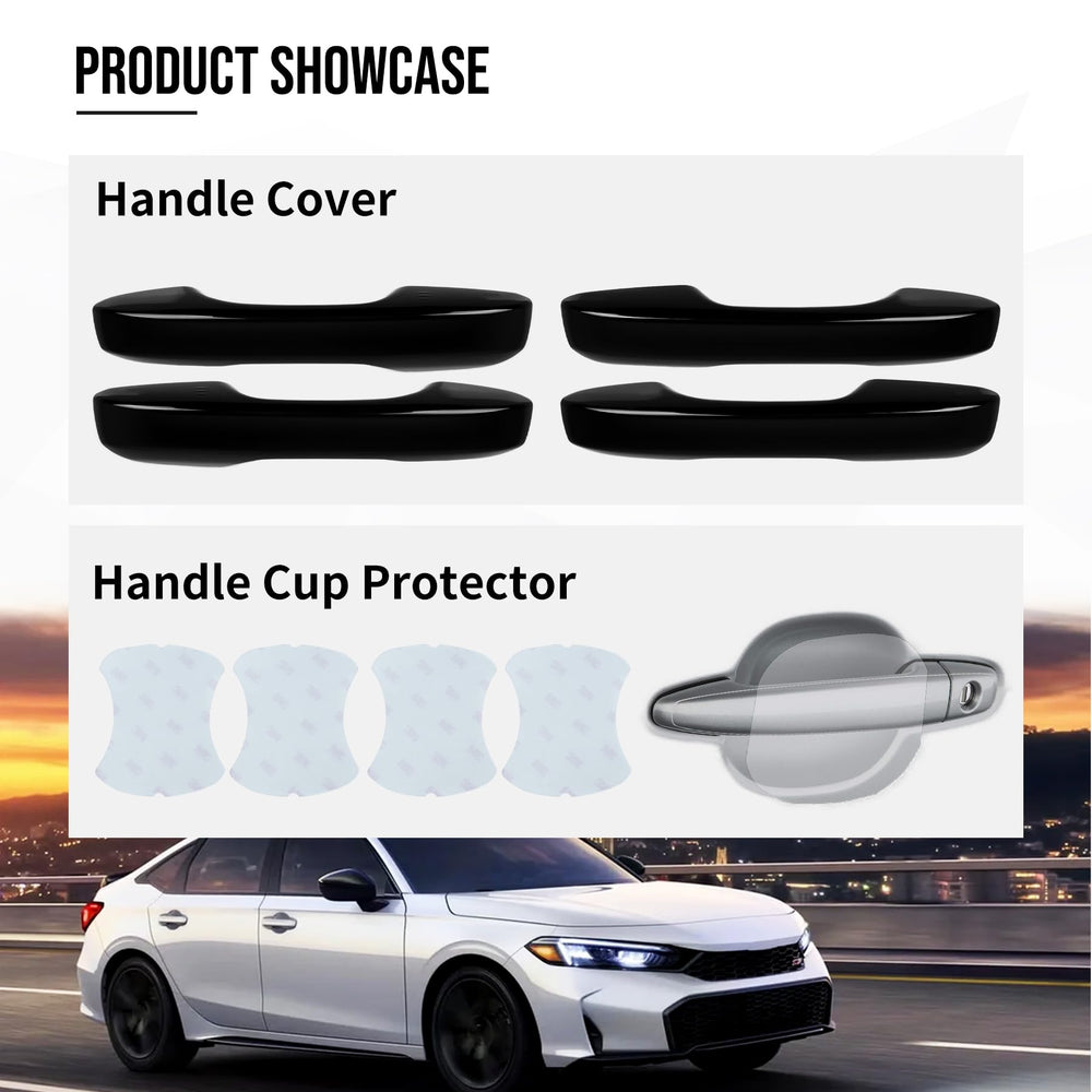 Reltvo rear door handle cover for Civic, glossy black finish protects from scratches