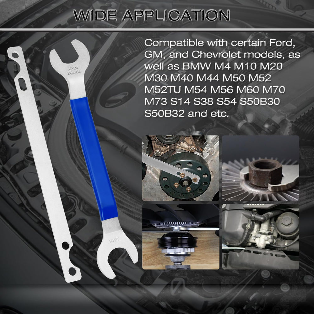 ReluxGo 36mm fan clutch wrench for high-leverage removal in hard-to-reach areas.