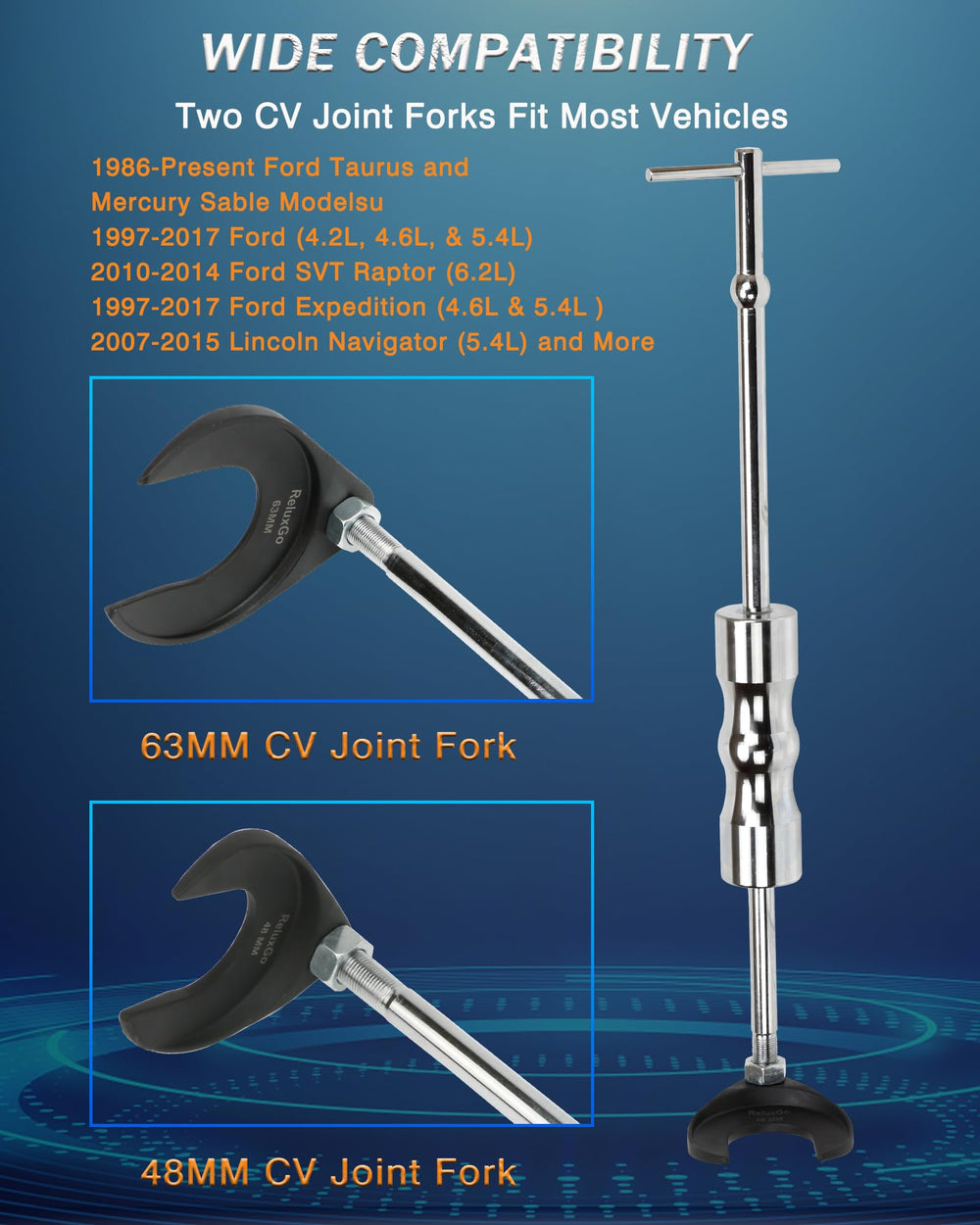 ReluxGo 63mm and 48mm CV joint forks fit common assemblies for easier separation