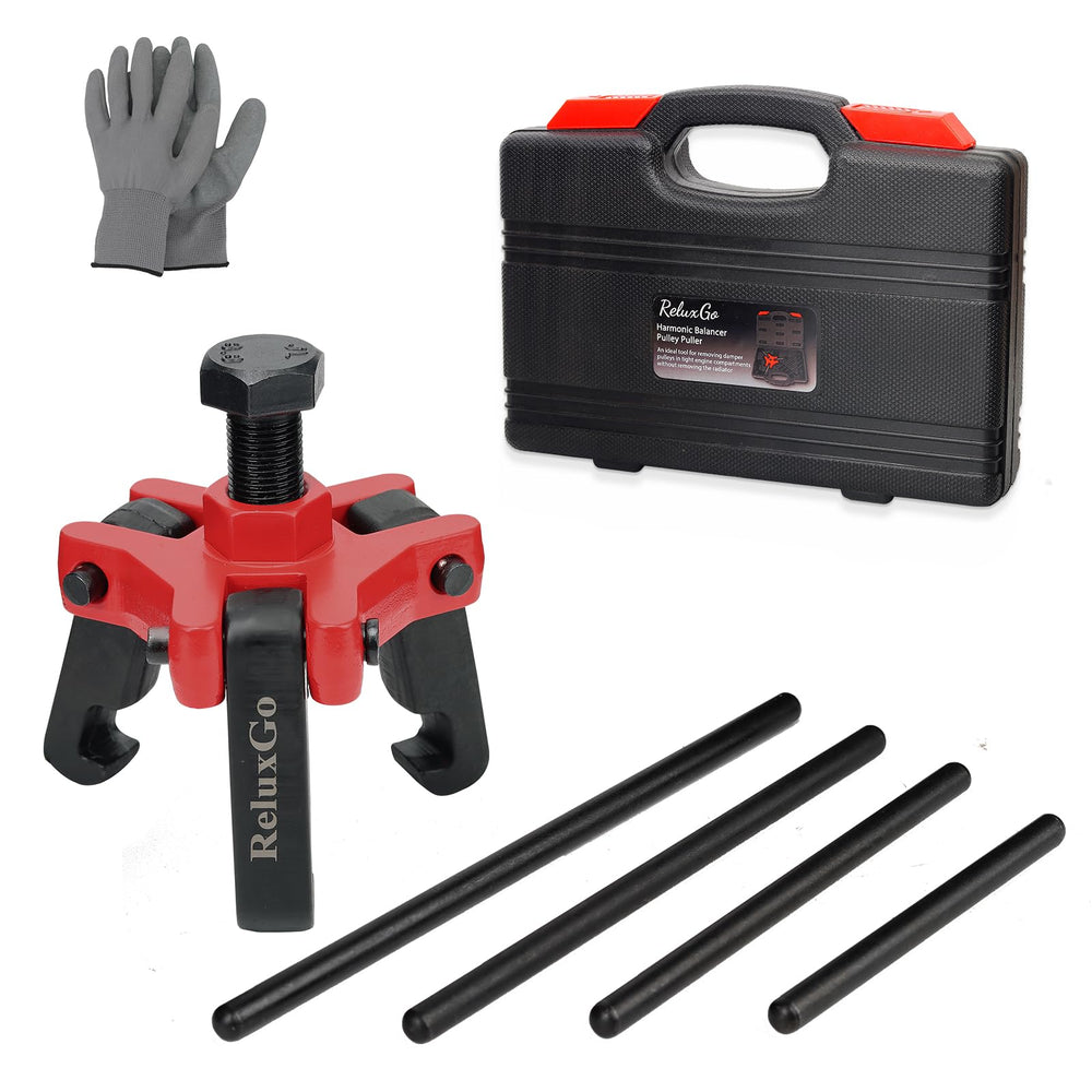 ReluxGo Harmonic Balancer Puller 3jaw demonstrates secure grip for damper removal.