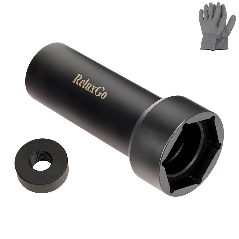 ReluxGo mainshaft sprocket socket focuses on the 2-1/4 nut for Harley maintenance.