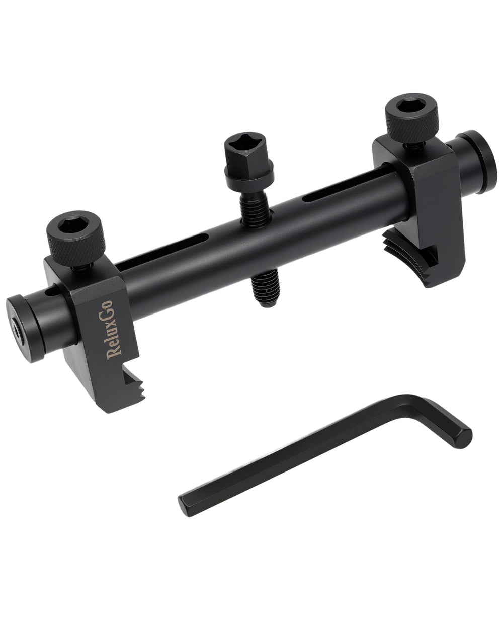 ReluxGo universal adjustable crankshaft pulley puller removing a ribbed pulley in a tight engine bay