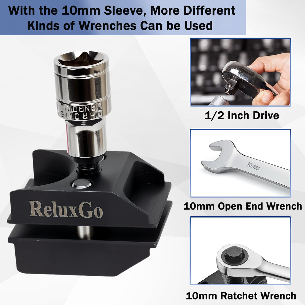 ReluxGo tool used with 10mm hand tools for reliable hub service