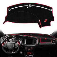 REMOCH dash cover with red double-stripe embroidery enhances interior style and protection