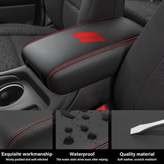 REMOCH armrest cover installs from the back seat and doesn't hinder lid operation.