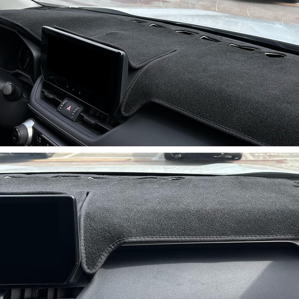 REMOCH Rav4 dash cover close-up highlights non-toxic backing and soft texture.
