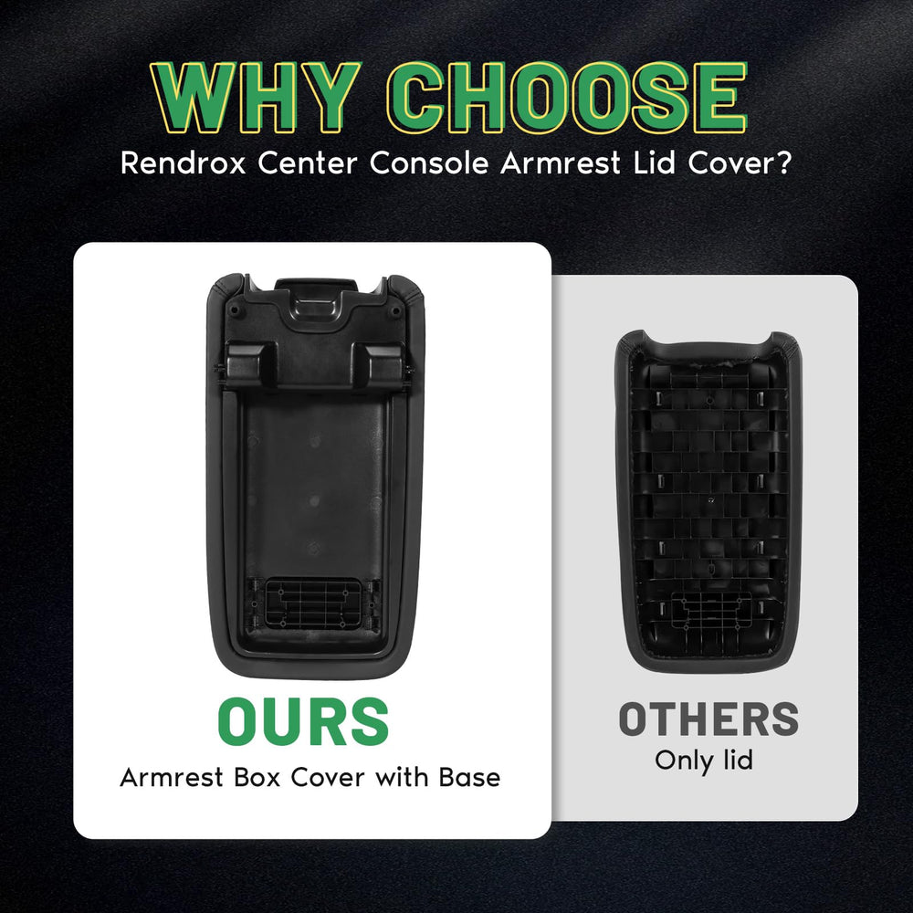Rendrox black finish armrest lid cover preserves interior style and hides wear