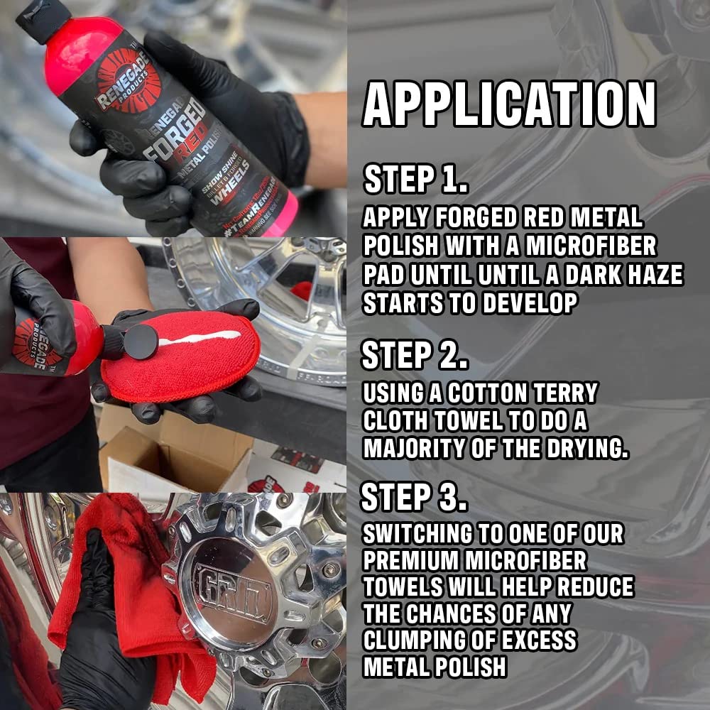 Renegade Forged Red ultrafine abrasives clean and brighten soft aluminum surfaces.