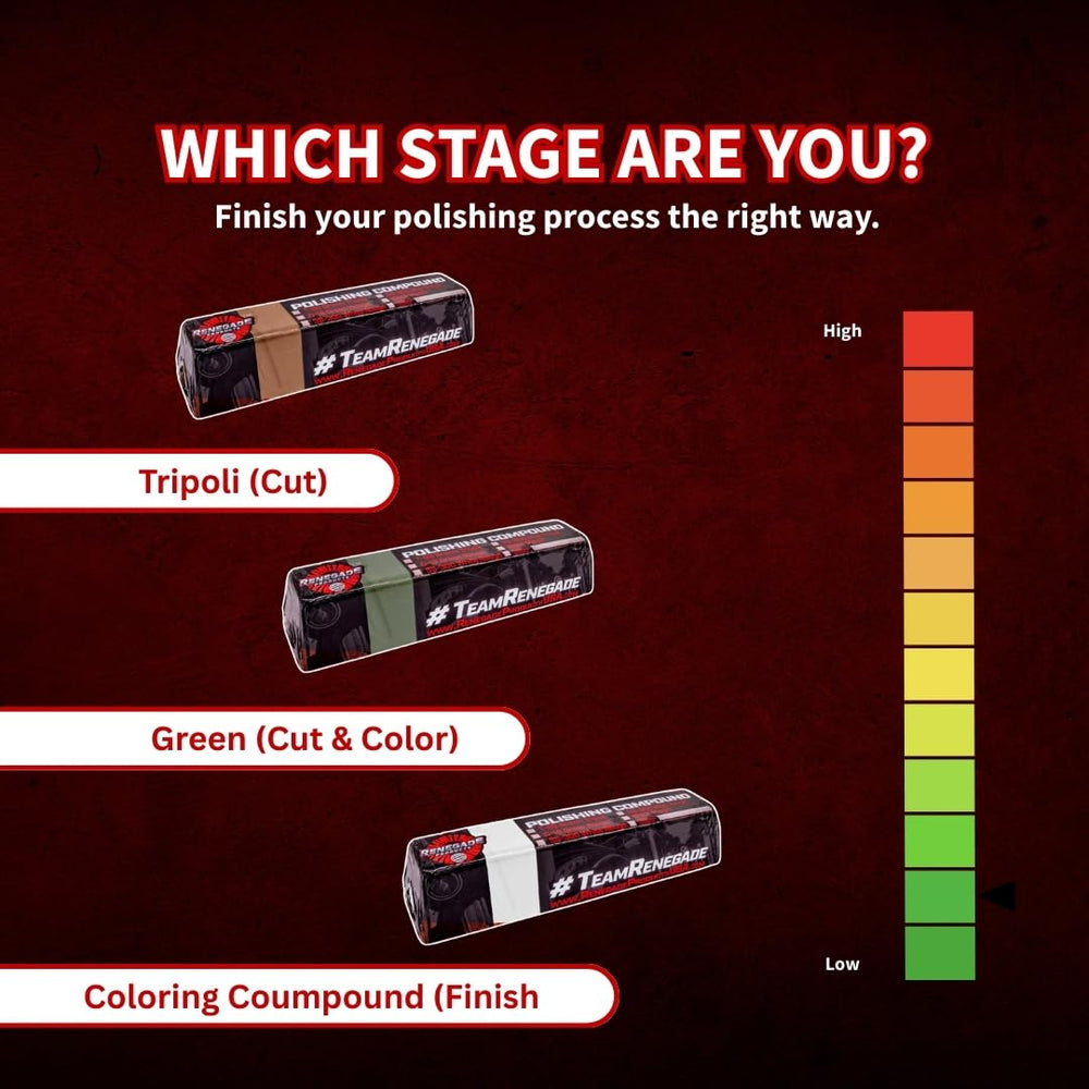 Renegade G16 Green Rouge bar second-step polish to refine surfaces.
