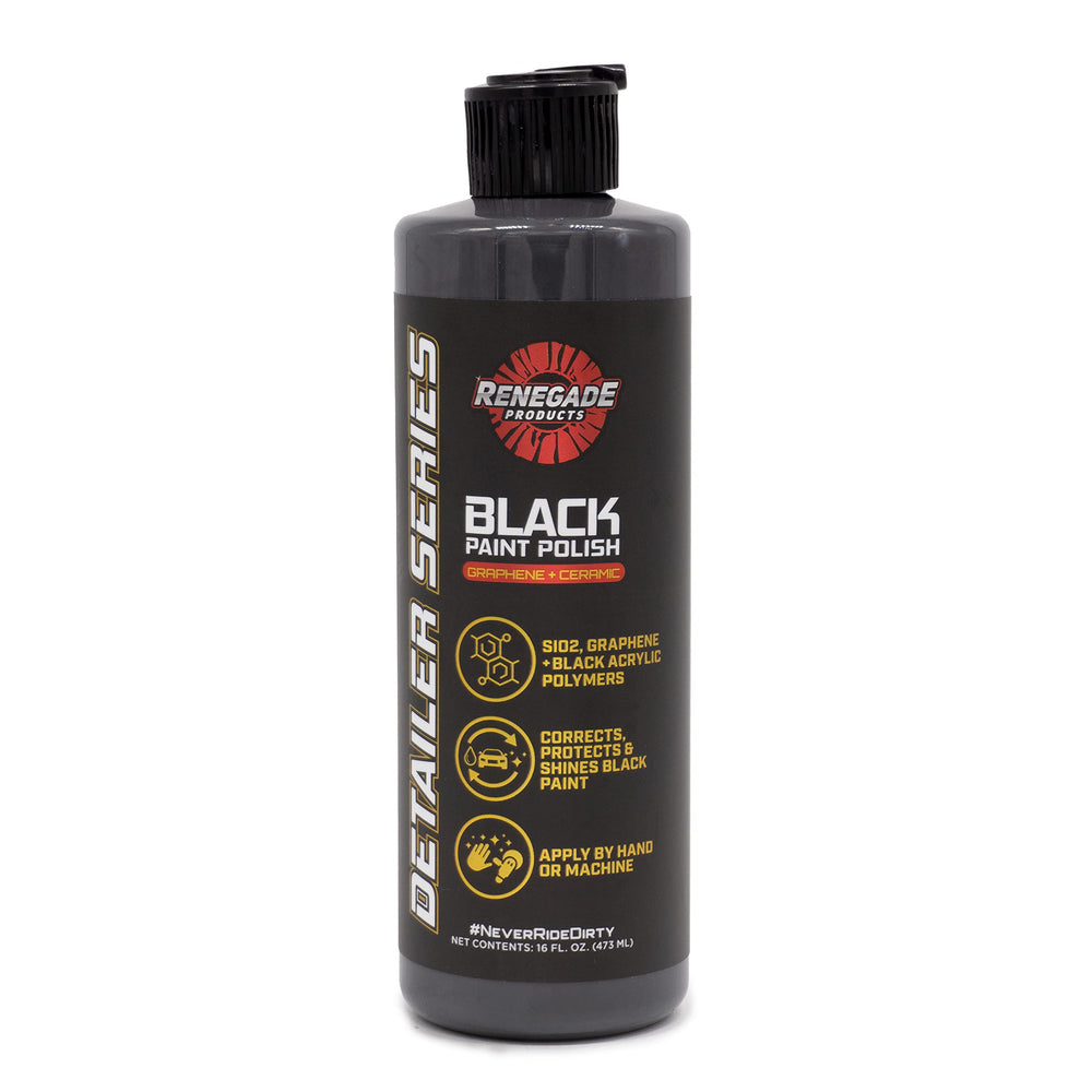 Renegade Graphene Ceramic Black Paint Polish bottle delivers a rich glossy black finish.