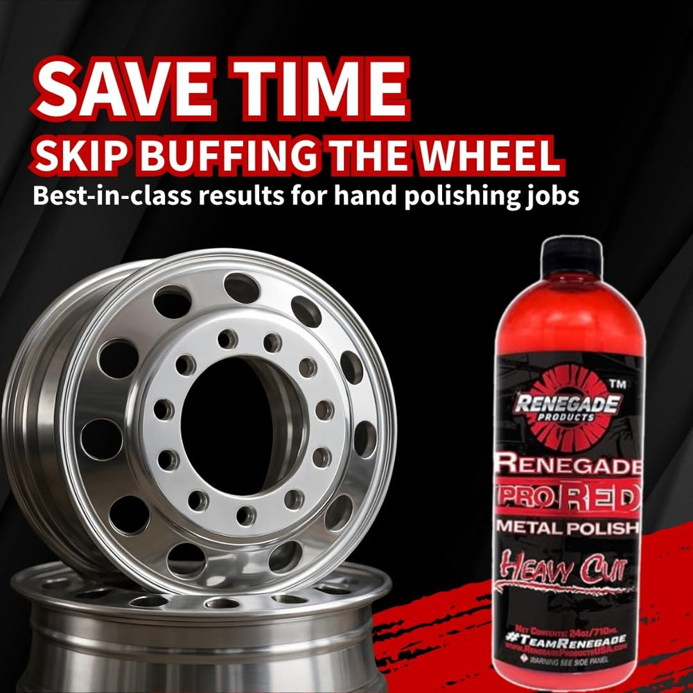 Renegade Pro Red polish on aluminum and stainless steel surfaces.