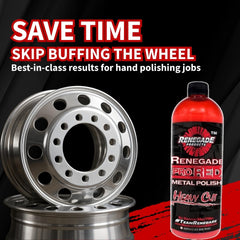 Renegade Pro Red polish on aluminum and stainless steel surfaces.
