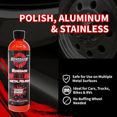 Stainless steel trim shows brighter luster after Renegade Red application.