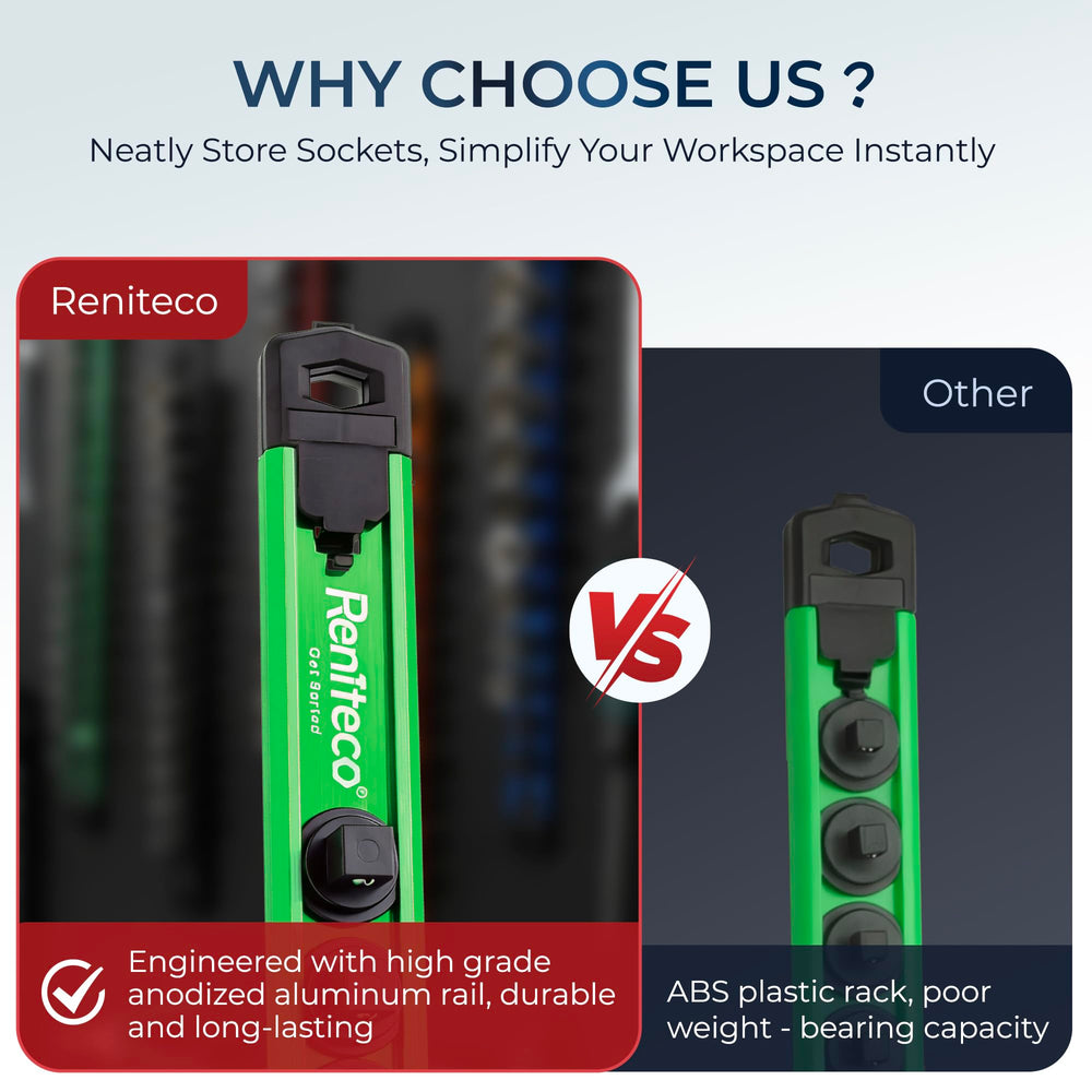 Reniteco heavy-duty aluminum rail resists wear in workshops.