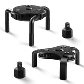 Reniteco oil filter wrench closeup shows adjustable 3‑jaw grip for secure removal.