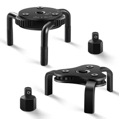 Reniteco oil filter wrench closeup shows adjustable 3‑jaw grip for secure removal.