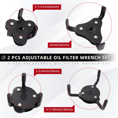 Reniteco oil filter wrench size range image highlights 2.5–4 inch compatibility.