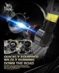 Reno 9005 H11 bulbs fanless design for quiet operation.