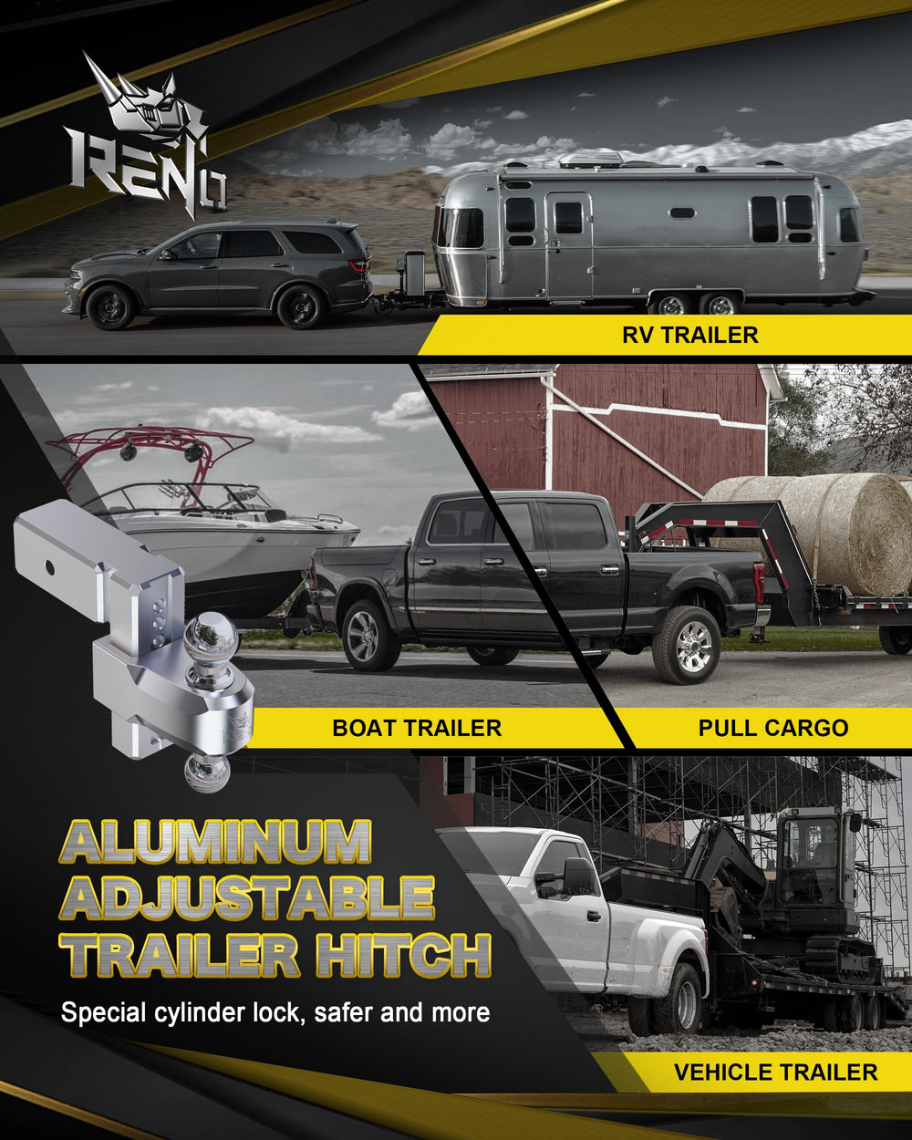 RENO compatible with 3-inch receivers; verify vehicle fit before purchase.