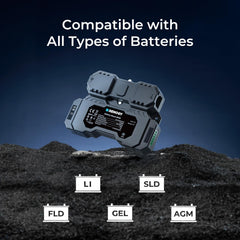 Renogy Battery Shunt 300 showing compatibility with multiple battery types for versatile setups.