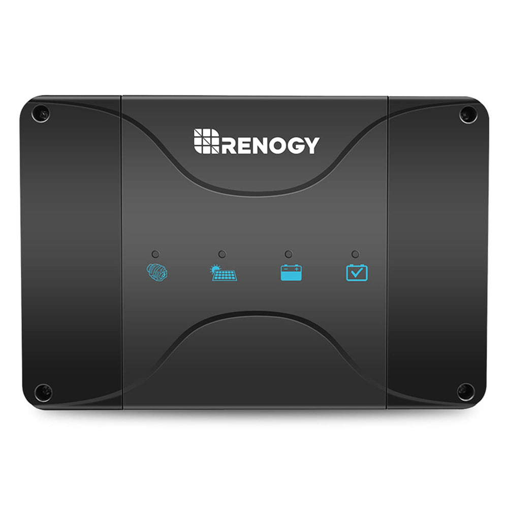 Renogy DC-DC MPPT charger installed in an RV electrical bay powering two battery banks