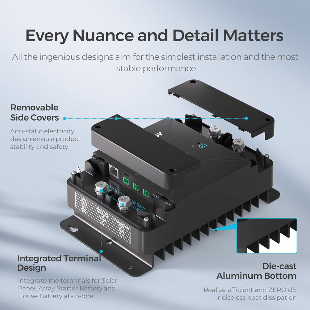 Renogy soft-start circuit protects alternator from voltage spikes.