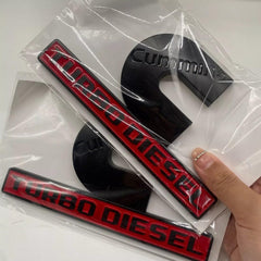 REOPEAI Cummin Turbo emblems 2pc set in black red for Fender badge styling